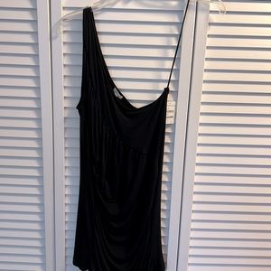 NWT Nordstrom ‘Flounce’ right one shoulder black poly-span-silk front draped top